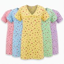 Kit 5 Camisola Estampada Algodao Gola V Manga Curta Bolsos - Kit 5 Camisola Estampada Algodao Gola V Manga Curta Bolsos -
