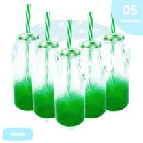 Kit 5 Caneca De Vidro 250ml C/ Canudo Verde Retrô Drink