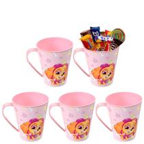 Kit 5 Canecas Copo Patrulha Canina Feminino p/ Sacolinha Doces Surpresa Festa Aniversário