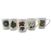 Kit 5 Canecas Porcelana Feliz Natal 250ml Festa Natalina