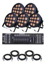 Kit 5 Canhao 12 Leds 18w Rgbwa Strobo + Mesa Dmx C/cabos 5m