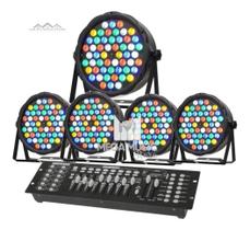 Kit 5 Canhão Refletor Par Led 54 Led 3w Rgbwa Dmx + Mesa Dmx