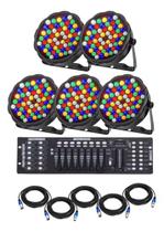 Kit 5 Canhão Slim Rgbwa 60 Led 5w + Mesa Dmx C/cabos 5m