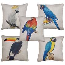 Kit 5 Capa Almofada Linho Passaro Arara Cacatua Tucano 43X43