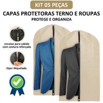 Kit 5 Capa Protetora Para Terno Roupa Jaqueta Vestido Com Zíper TNT Impermeável Bege Clean