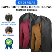 Kit 5 Capa Protetora Para Terno Roupa Jaqueta Vestido Com Zíper TNT Impermeável
