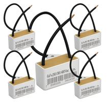 Kit 5 capacitor 2 fios 6 uf x 250/300/400 quadrado c/ suporte plastico trio