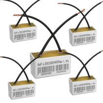 Kit 5 capacitor 2 fios quadrado 6uf x 250 400v tri