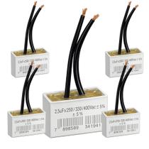Kit 5 capacitor 2,5x250/400v quadr 2 fios metalizado tri