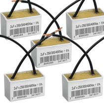 Kit 5 capacitor 2x250/300/400v quadr 2 fios metalizado trio Kit 5 capacitor 2x250/300/400v quadr 2 fios metalizado trio
