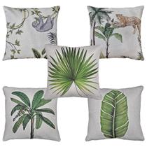 Kit 5 Capas Almofada Linho Estampa Planta Folha Animal 43x43