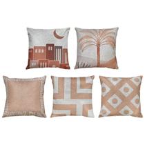 Kit 5 Capas Almofadas De Linho Geometria Deserto Rosê 45x45