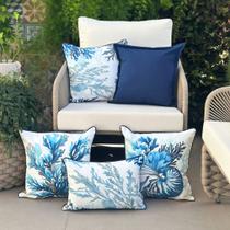 Kit 5 Capas Almofadas Impermeáveis Algas Marinhas e Lisa Azul