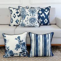 Kit 5 Capas Almofadas Linhão Branco com Debrum Azul Garden Azul