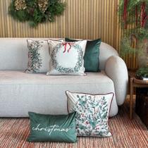 Kit 5 Capas Almofadas Natal Veludo Azevinhos Christmas e Veludo Verde