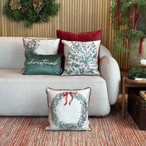 Kit 5 Capas Almofadas Natal Veludo Azevinhos, Guirlandas, Christmas e Bordô