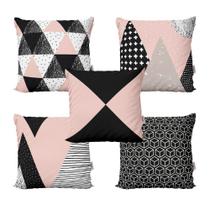 Kit 5 Capas Almofadas Rosa Preto Decorativas Sofá 40X40