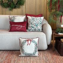 Kit 5 Capas Almofadas Veludo Natal Guilanda, Azevinhos e Merry Bordô