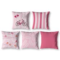 Kit 5 Capas De Almofada 40 X 40 Estampadas Vintage Bike Rosa