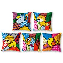 Kit 5 Capas De Almofada 40Cm Pop Art Animais Estampada Zíper