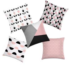 Kit 5 capas de almofada geométricas rosa e preto