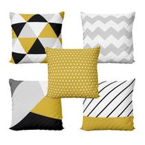 Kit 5 Capas de Almofadas Decorativas Amarelo e Preto Geometricas 40x40 - Novadecora