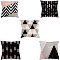 Kit 5 Capas De Almofadas Escandinava Rosa E Preto 40X40 Kit 5 Capas De Almofadas Escandinava Rosa E Preto 40X40