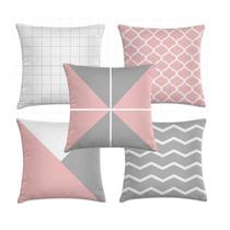 kit 5 capas de almofadas geométricas rosa e cinza