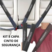 Kit 5 Capas Protetor Cinto Segurança Preta Espumada Automotivo Peugeot 2 Dianteiras + 3 Traseiras