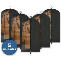 Kit 5 Capas Protetora Para Roupas Ternos Vestidos Madrinhas Adultos Crianças Qualidade Anti Mofo Transparente TNT Garantia Com Ziper Preto