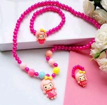 Kit 5 Cartelas Conjunto Colar Pulseira Anel Infantil Pérolas Miçangas Pingente Borboleta Laço Flor Florizinha Urso 2023