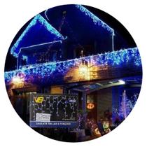 Kit 5 Cascatas 400 Leds 10M C/ 8 Funções Azul C/ Fio Branco 127v Kit 5 Cascatas 400 Leds 10M C/ 8 Funções Azul C/ Fio Branco 127v