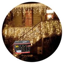 Kit 5 Cascatas 400 Leds 10M C/ 8 Funções Morno C/ Fio Branco 220v