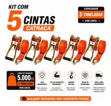 Kit 5 Catraca + 5 Cinta Amarração 5 Ton 9 Metros Rabicho J Kit 5 Catraca + 5 Cinta Amarração 5 Ton 9 Metros Rabicho J