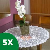 Kit 5 centro de mesa renda branco redondo 70cm de diâmetro - Romance