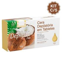 Kit 5 Cera Quente Depilatória Profissional Coco Depilflax Barra 1Kg Grande