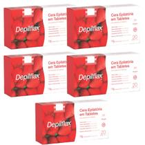 Kit 5 Cera Quente Depilatória Profissional Morango Depilflax Barra 1Kg Grande