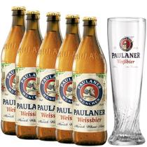 Kit 5 Cerveja Paulaner Weissbier Garrafa 500ml+Copo Original