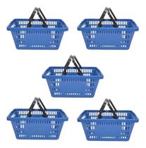 Kit 5 Cesta Plástica de supermercado 13 Litros Azul