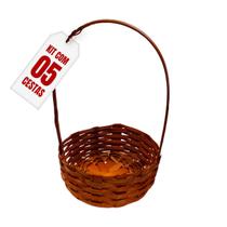 Kit 5 Cestinhas Bambu Trançada com Alça pra Montar Presente Páscoa Café Manhã e Namorados