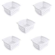Kit 5 Cestinhos Empilháveis Multiuso Organizador Branco G