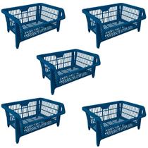 Kit 5 Cesto Empilhavel Expositor Organizador Plástico Azul