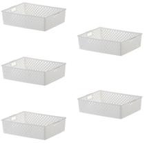 Kit 5 Cesto Organizador Multiuso Quadratta 34x15x9 Cm Branco