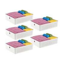 Kit 5 Cesto Organizador Para Lavanderia Multiuso 8,2l Branco Flow Kit 5 Cesto Organizador Para Lavanderia Multiuso 8,2l Branco Flow