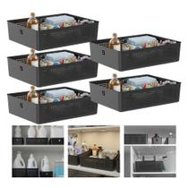 Kit 5 Cesto Organizador Para Lavanderia Multiuso 8,2l Preto Flow Kit 5 Cesto Organizador Para Lavanderia Multiuso 8,2l Preto Flow