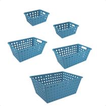 Kit 5 Cesto Organizadores Multiuso Plástico Flora Ocean Coza Azul Pq Md Gd - BRINOX 99399/2533