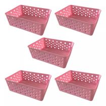 Kit 5 cesto organizadores premium rosa