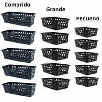 Kit 5 cesto preto comprido + 5 cesto grande preto e 5 cesto pequeno preto multiuso organizador Kit 5 cesto preto comprido + 5 cesto grande preto e 5 cesto pequeno preto multiuso organizador