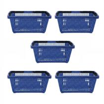 Kit - 5 Cestos Compras Plástica D100 Cód. 3000 Azul Padrão - Della Plast