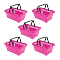 Kit - 5 Cestos Compras Plástica D100 Cód. 3400 Rosa - Della Plast